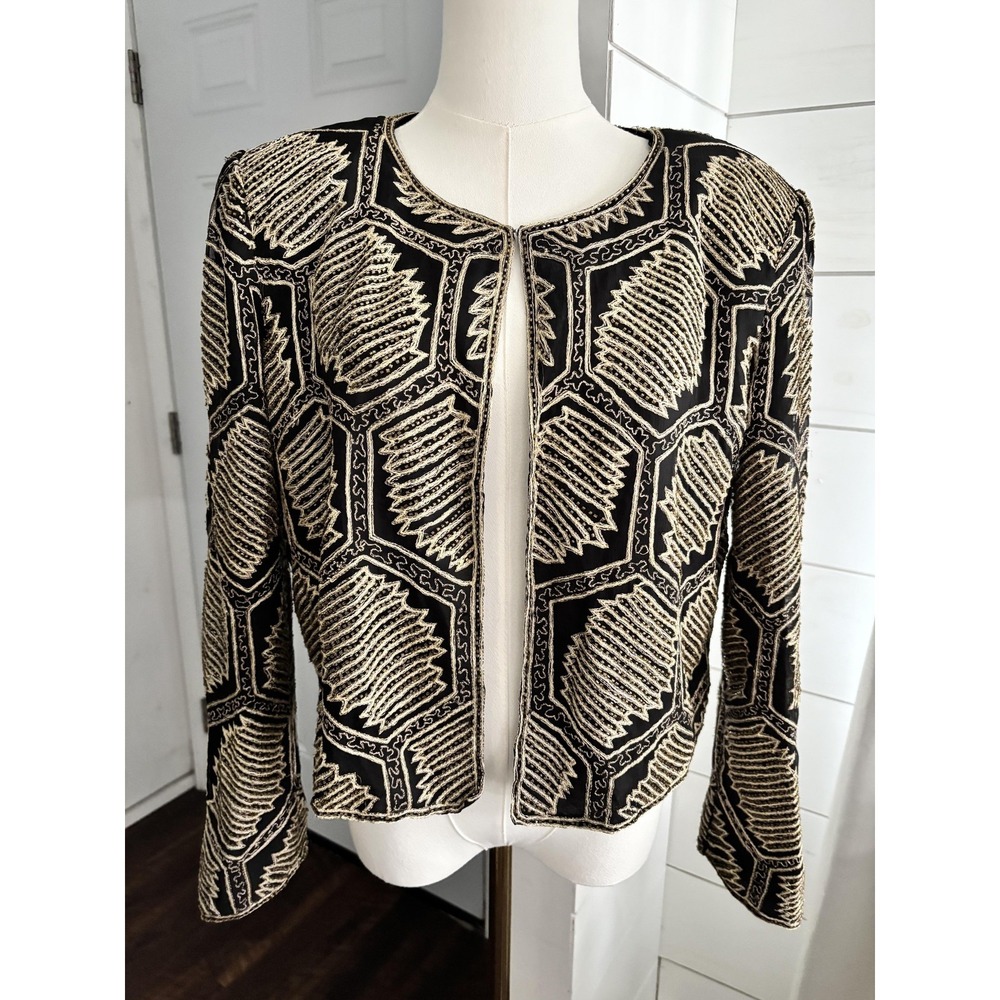 Stenay Jacket Womens Medium Black Gold Beaded Silk Embroidered Vintage Party